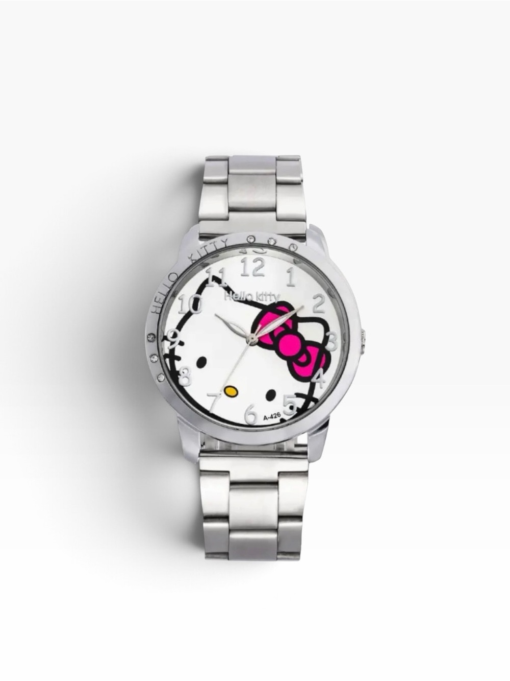 Hello Kitty Silver-Tone Stainless Steel Quartz Watch – Pink Bow